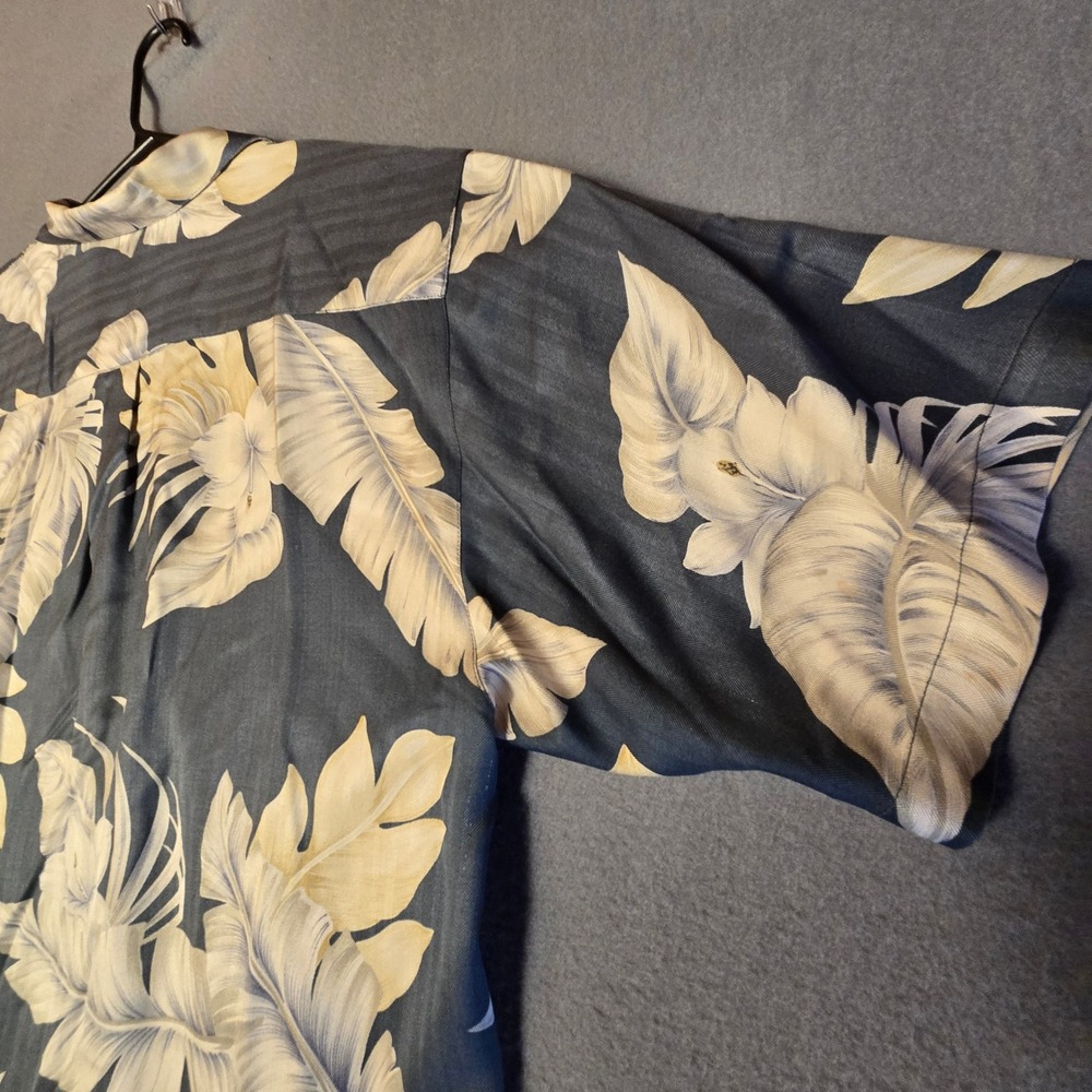 Tommy Bahama Mens Short Sleeve Silk Tropical Leaf Floral Camp Shirt Navy Blue XL - Picture 11 of 16
